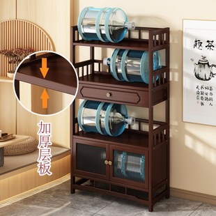 茶水柜o办公室茶柜家用茶叶架桌边柜茶具收纳储物 博古架实木中式