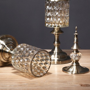 饰品 客厅餐桌X样板间装 欧式 轻奢水晶玻璃花瓶摆件储物罐创意美式