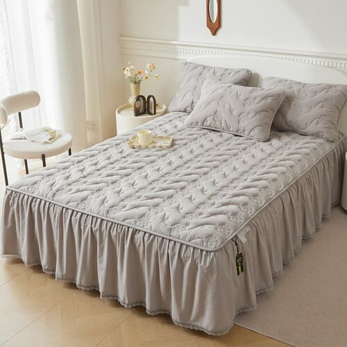 A类纯棉床裙100%全棉夹棉床笠加厚D防滑超柔床罩四件套床垫防尘1.