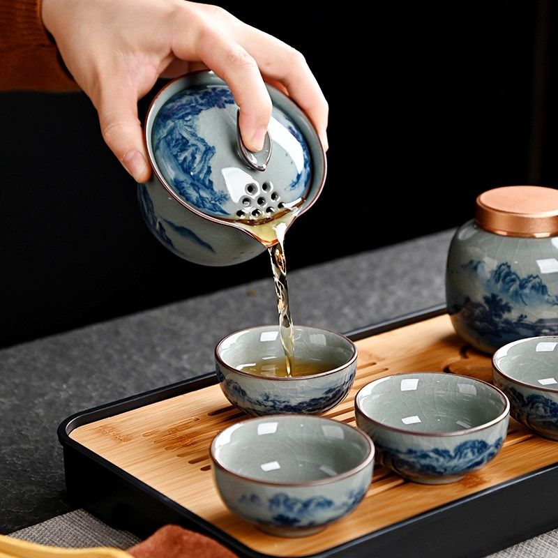 陶瓷旅行茶具便携式泡茶装备套装一壶F四杯茶盘茶叶罐哥窑开片可,餐饮具,旅行茶具,淘宝优惠券,粉丝福利购,淘宝优惠卷