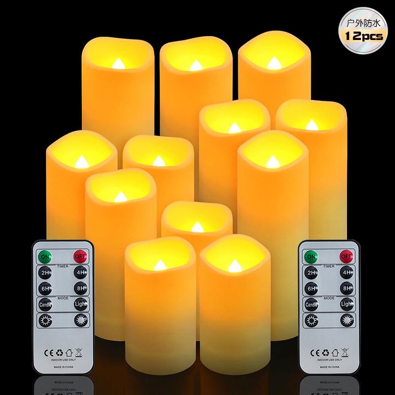亚马逊12件套防水led遥控电子蜡烛灯户外音乐节宴会派对节庆布置