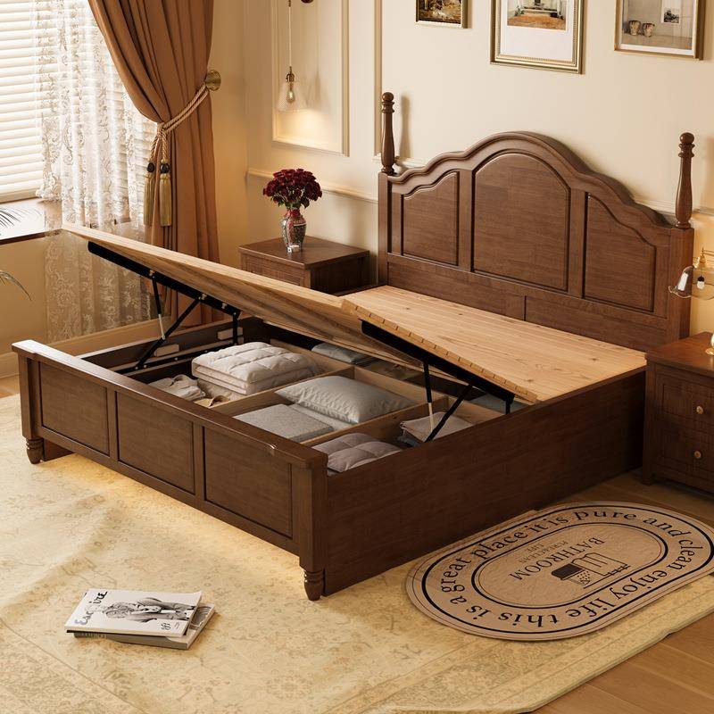 简美风美式实木床现代简约1.5米1.8双人床复古法式气压储物主卧床