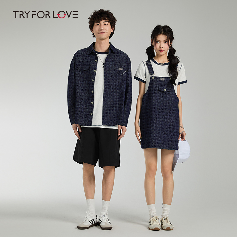 TRYFORLOVE超火情侣装短袖衬衫连衣裙女2025新款夏季背带一衣一裙