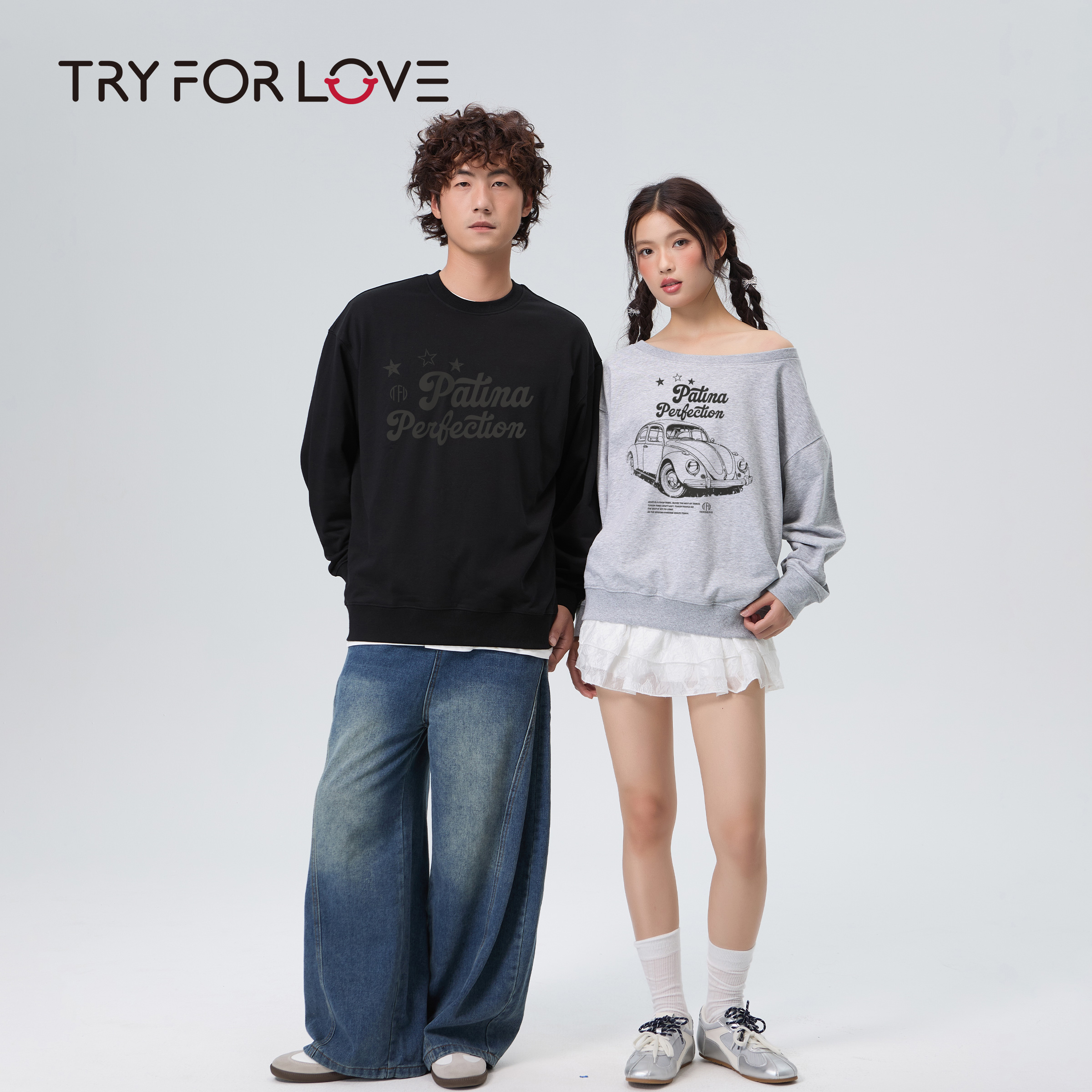 TRYFORLOVE美式复古甲壳虫印花情侣装卫衣2025新款春秋款百搭上衣