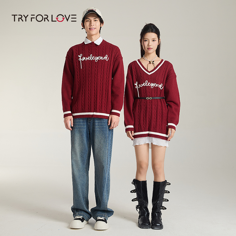 TryForLove圣诞节马年新年毛衣外套女2025秋冬新款不一样的情侣装