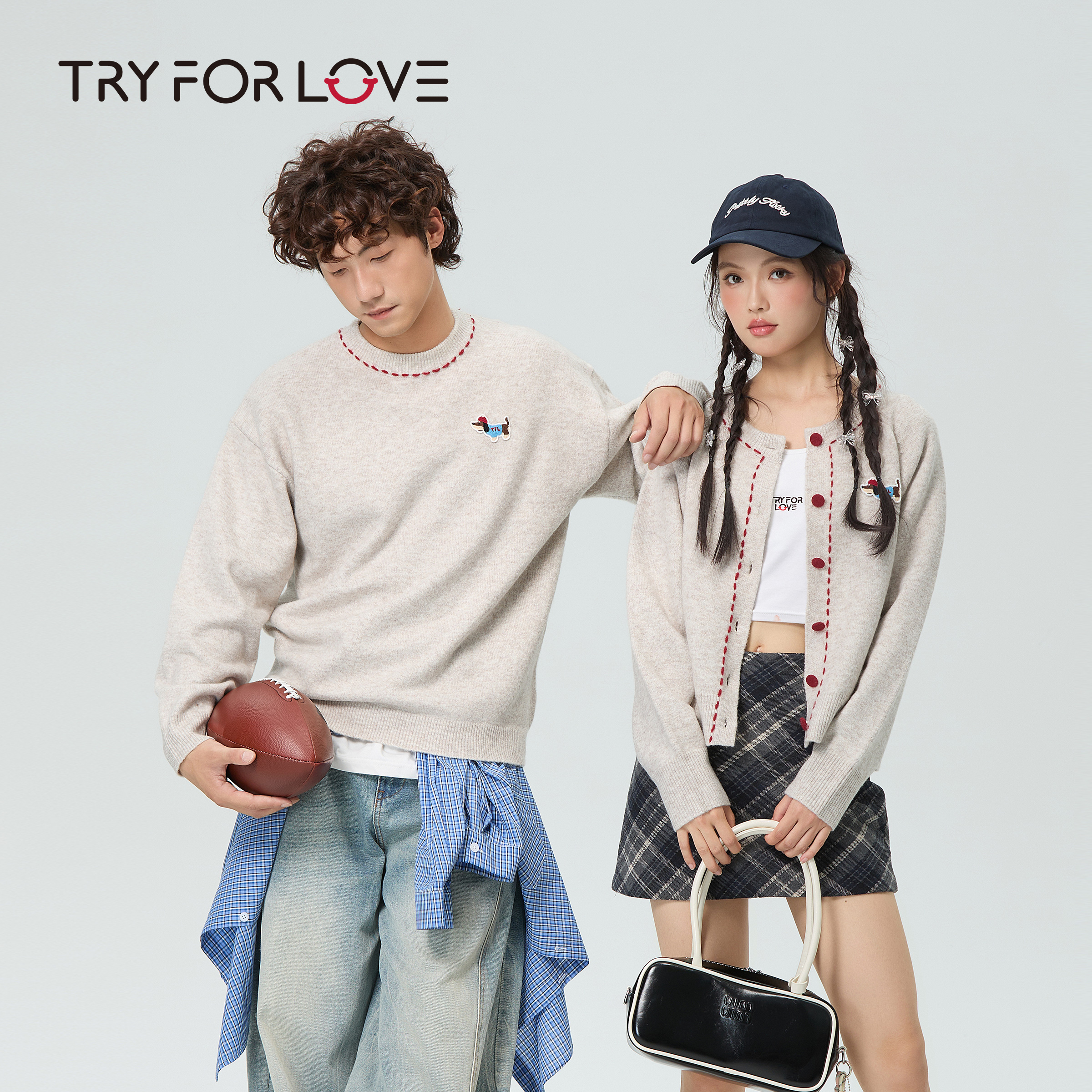 TRYFORLOVE圆领开衫情侣装毛衣女秋冬季2025新款百搭宽松针织衫