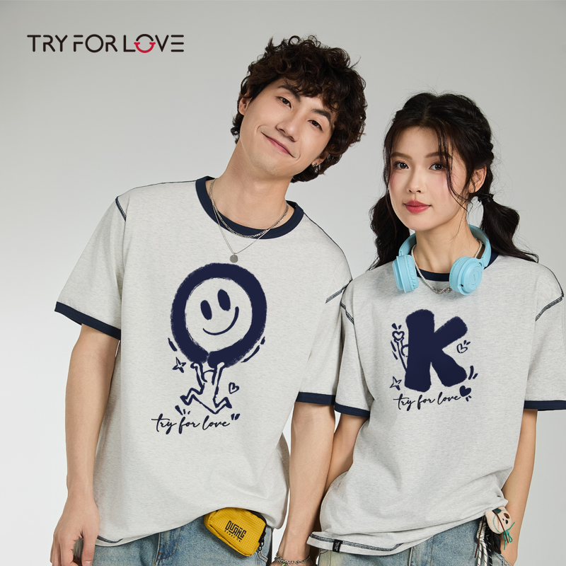 TRYFORLOVEOK搞怪情侣装短袖t恤2025新款高级感一男一女夏季半袖