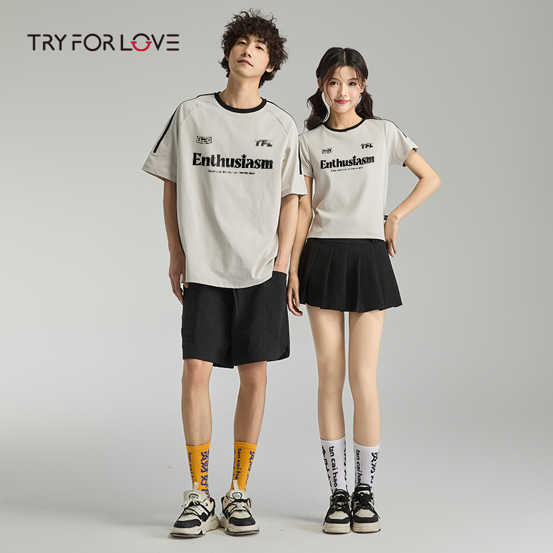 TRYFORLOVE街头美式字母风情侣装短袖t恤2025新款夏装高级感衣服