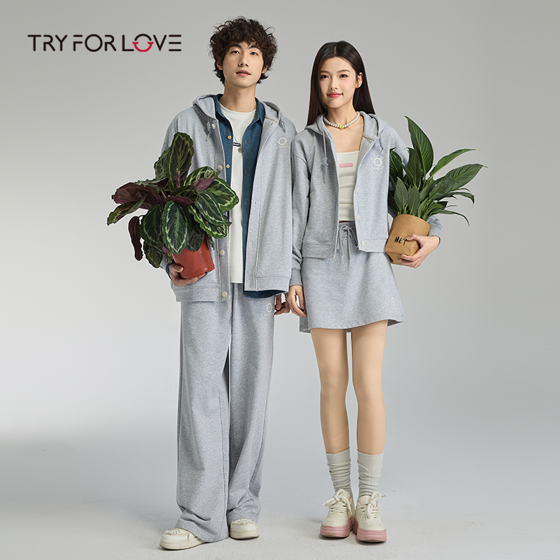 TRYFORLOVE情侣装开衫拉链连帽卫衣套装男女2025春夏新款一衣一裙