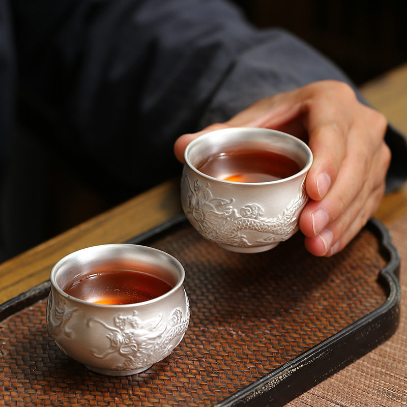 茶具礼品银杯子真银包银养生主人龙凤茶杯紫砂鎏银家用单杯银茶盏