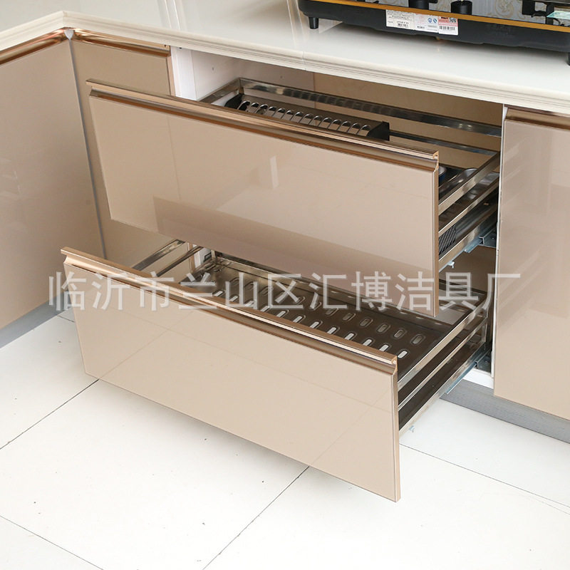 方管不锈钢拉篮 厨房橱柜碗篮 双层阻尼轨道抽屉碗碟拉篮厂家供应