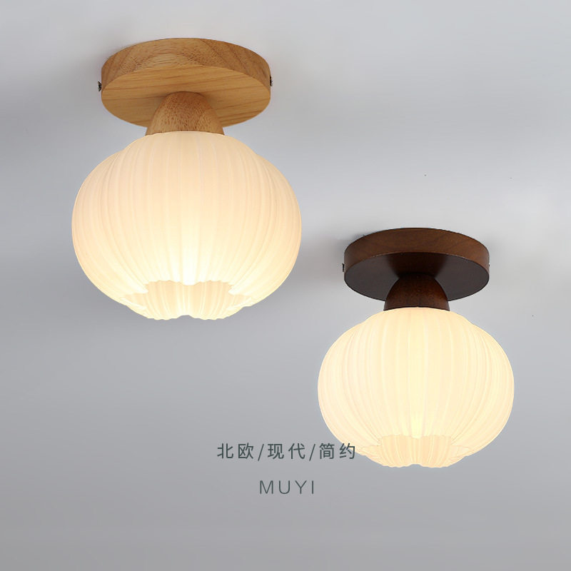 原木色过道灯田园风花朵吸顶灯玄关入户走廊衣帽间灯餐厅床头吊灯
