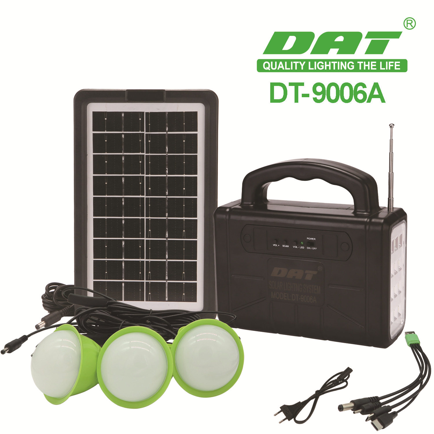 DT-9006A户外应急灯便携式太阳能照明小系统可充电3个灯带收音机