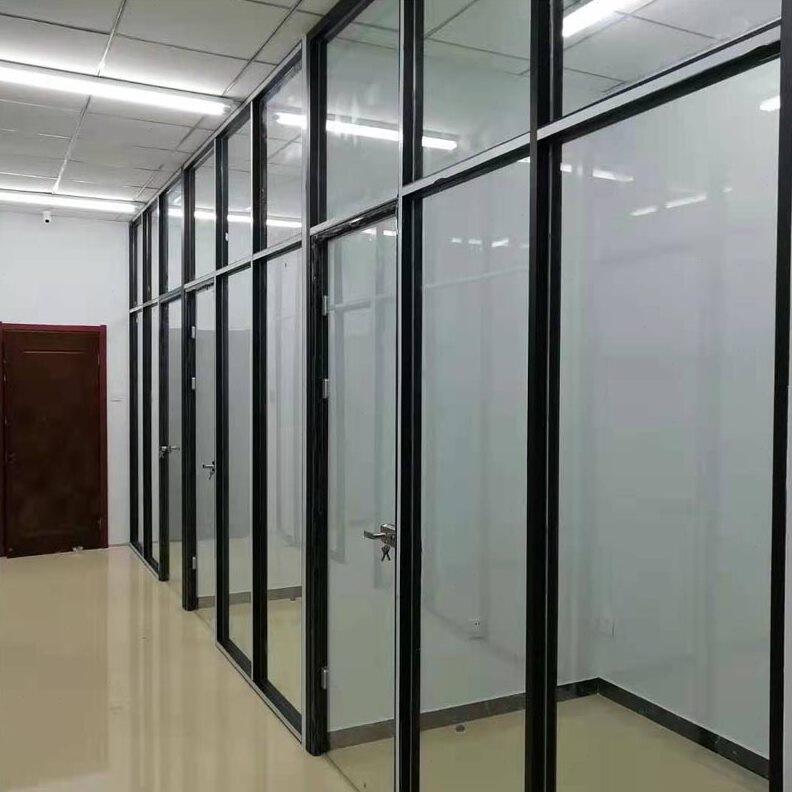 办公室玻璃隔断墙铝合金高隔断双层百叶隔间磨砂钢化玻璃隔音天津