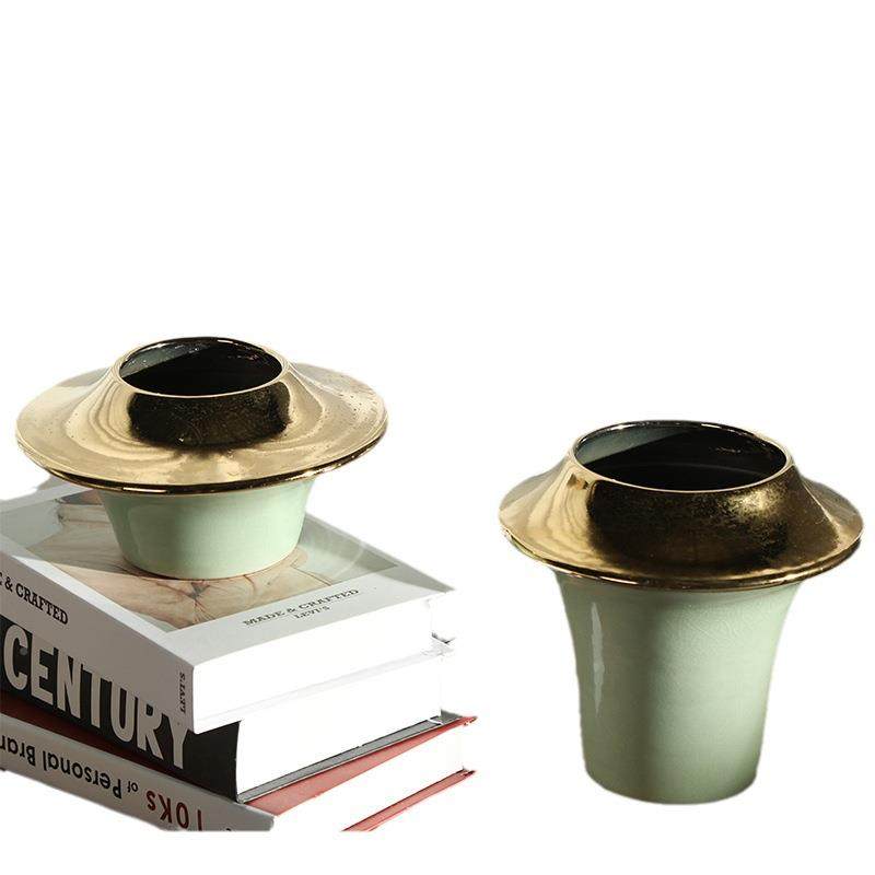 柜新中式创意镀金台面花瓶茶餐桌台面花器插陶花瓷JSLWY002摆件几,家居饰品,花瓶,淘宝优惠券,粉丝福利购,淘宝优惠卷