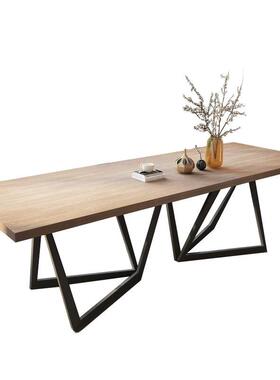 现电代简约会议长桌员休工洽谈铁艺职办公桌员培训闲长条实木脑桌