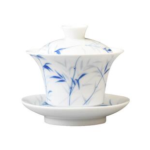 釉陶下绘白瓷功夫茶具套手KYTZ0071装复古竹子瓷盖碗茶杯整套商务