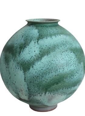 JBN新中式月罐绿色陶瓷侘寂风复古艺干花术粗陶花亮盆插简约民宿