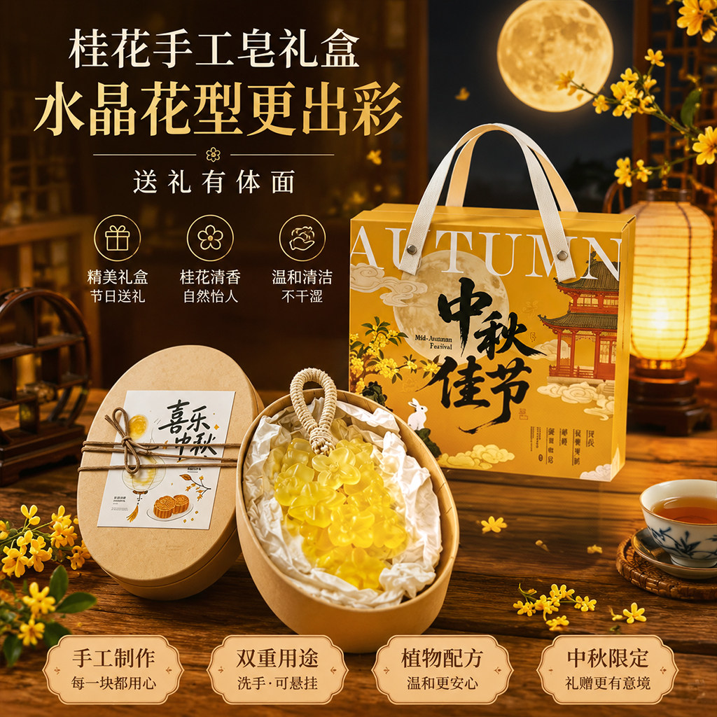 中秋水晶桂花手工皂礼盒员工送礼图片