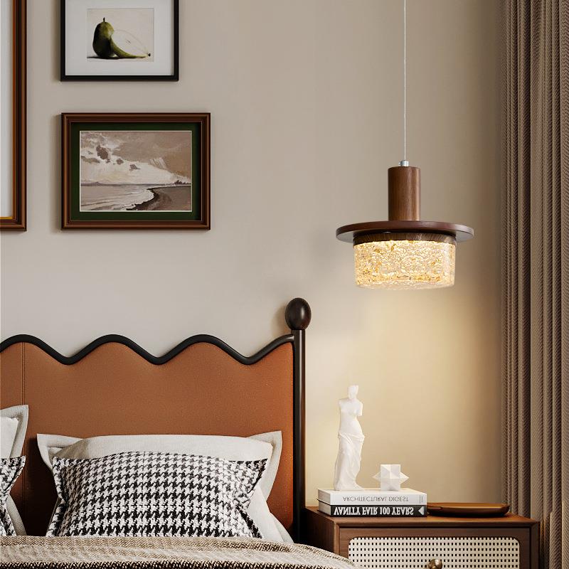 中古卧室床头小吊灯法式复古高级感金箔走廊过道灯护眼实木玄关灯