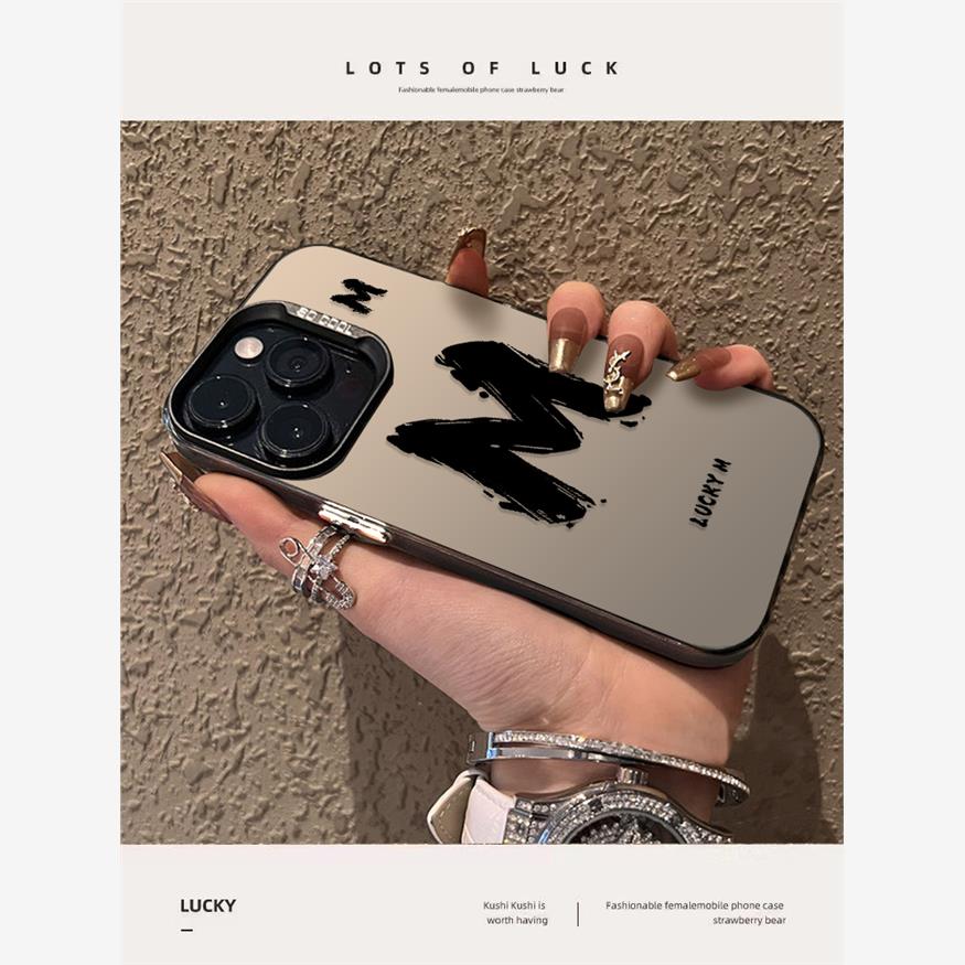 幸运字母适用苹果15手机壳新款iPhone14promax高级13潮牌ip12个性11pro防摔彩银xrxsmax男女生8plus款por7套