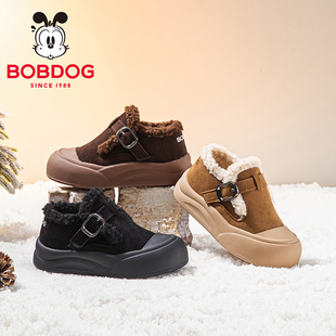 巴布豆男童加绒勃肯鞋半拖大童儿童毛绒鞋子保暖2025新款冬季超火