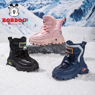 巴布豆儿童高筒加绒雪地靴防滑防水厚底加厚鞋子2025年冬季哈尔滨