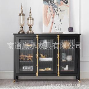 玄关柜实木外婆柜电视柜客厅餐边柜简约复古玄关储物柜网红柜 美式