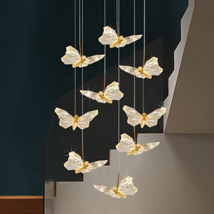 北欧轻奢楼梯长吊灯复式楼梯灯现代简约餐厅吧台床头蝴蝶小吊灯