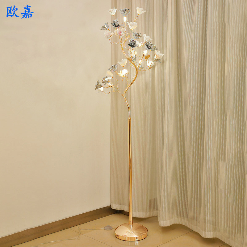 欧式奢华卧室婚庆陶瓷花朵装饰结婚婚房现代法式田园床头落地灯