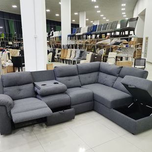 睿客临家庭私人影院功能转角沙发午休可躺架腿灰麻布储物沙发椅盟