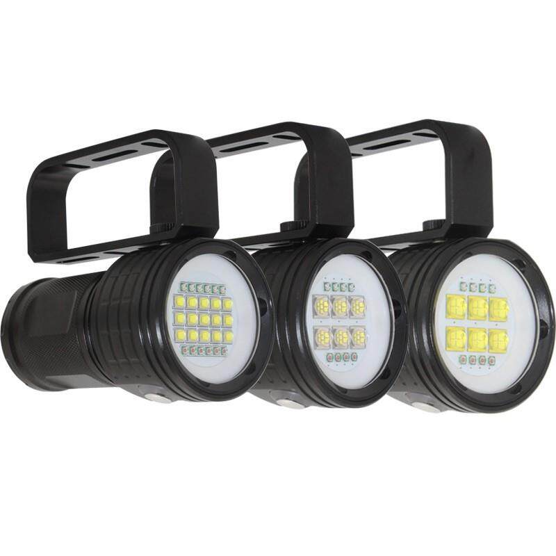 6颗9090LED充电潜水补光灯手电筒白光红光蓝光摄影补光手电