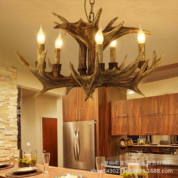 美式乡村复古鹿角吊灯北欧客厅餐厅吊灯酒吧咖啡厅服装店灯具