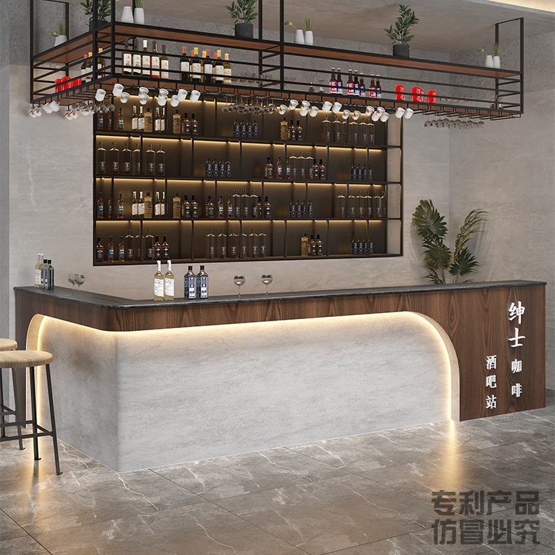 复古工业风酒吧吧台小酒馆咖啡店台球厅吧台收银台桌弧形转角吧台