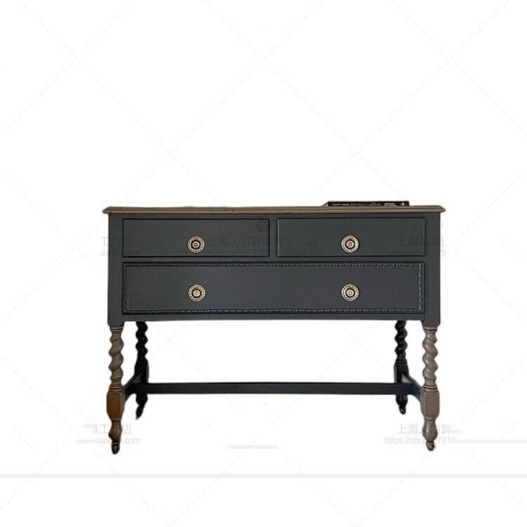 法式复古实木雕刻玄关柜门厅隔断柜美式欧式黑色餐边柜家用储物柜