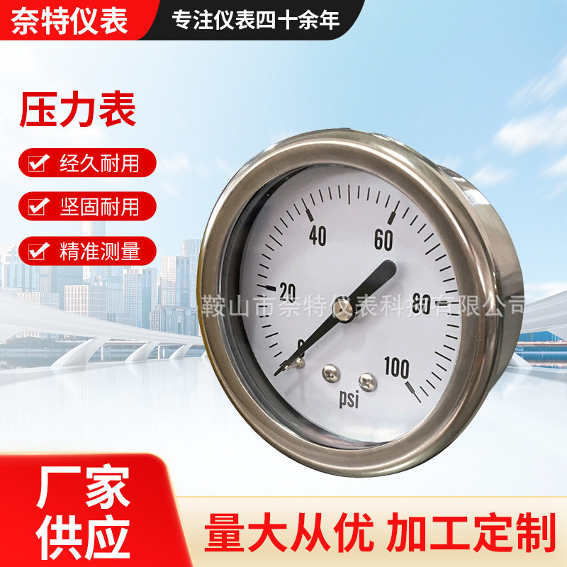 可测量有腐蚀性压力表高温度气体面板式接液材质316psi单刻度