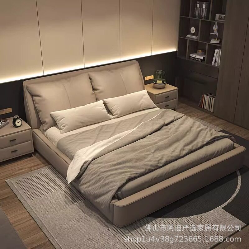 现代轻奢北欧简约储物床皮床真皮床主卧床双人床全实木经济型家具