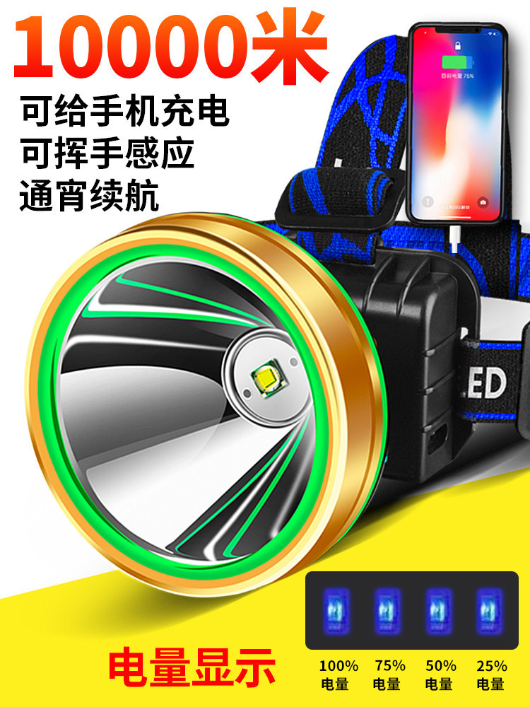 新款头灯超长续航头戴式户外照明矿灯钓鱼专用强光强亮手电筒