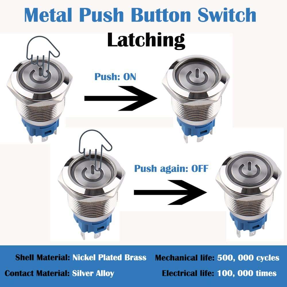DMWD 5 件 19 毫米金属锁闭按钮开关防水防破坏银色外壳 12V-24V