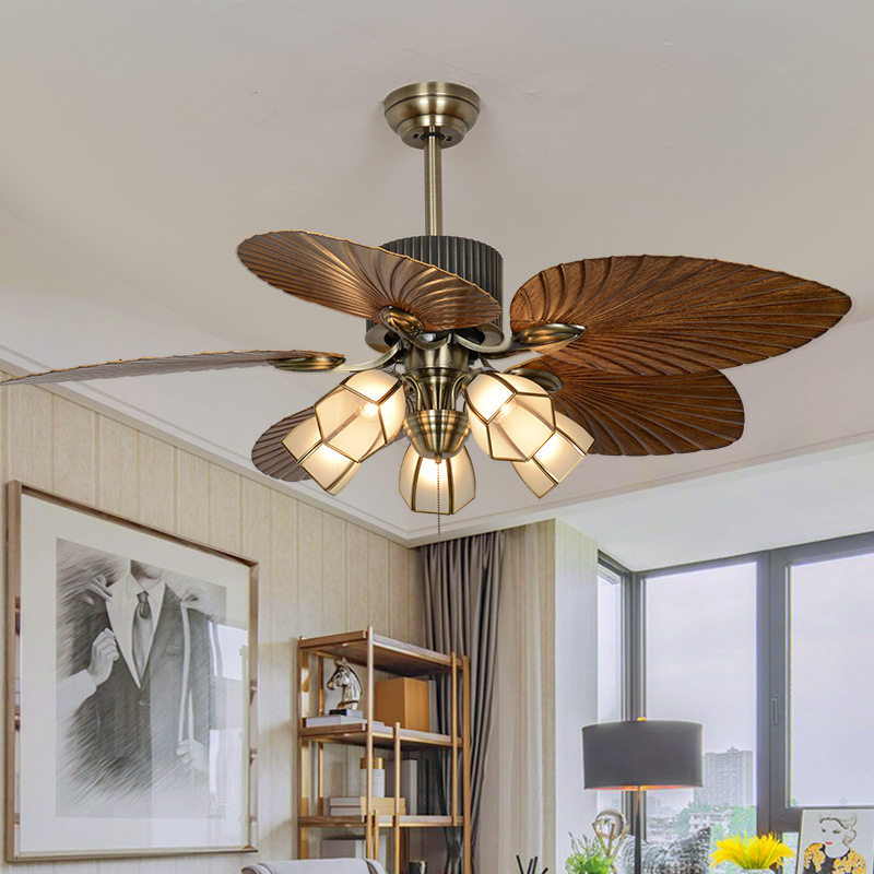 复古风扇灯餐厅吊扇灯客厅家用一体风扇吊灯美式工业带灯电扇遥控