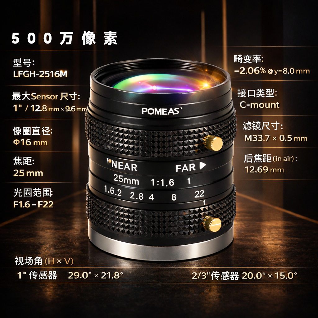 视觉检测镜头工业相机专用C接口低畸变机器视觉镜头五百万像素