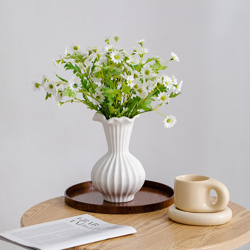 蜀门白色北欧简约现代陶瓷装饰干花鲜花花瓶客厅插花餐桌摆件花器