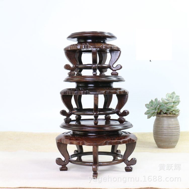 黑紫檀实木瓷器盆景文玩底座木质圆形小花几玉器木雕花瓶摆件底座