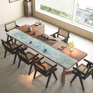 新中式泡茶桌2026新款高端双拼实木岩板茶台轻奢现代高级感带茶盘