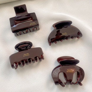 发夹女2025新款 高端棕咖大号抓夹盘发头饰后脑勺高级感醋酸鲨鱼夹