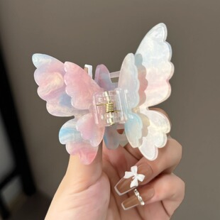 2025新款 少女感醋酸發夾后腦勺鯊魚夾子發抓 超仙雙層蝴蝶抓夾時尚