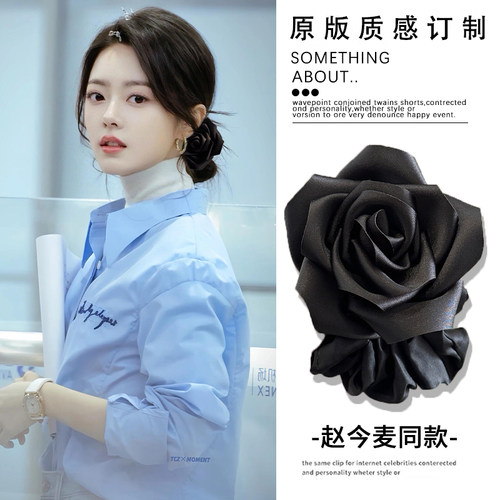 繁花似锦！缎面玫瑰花发绳女