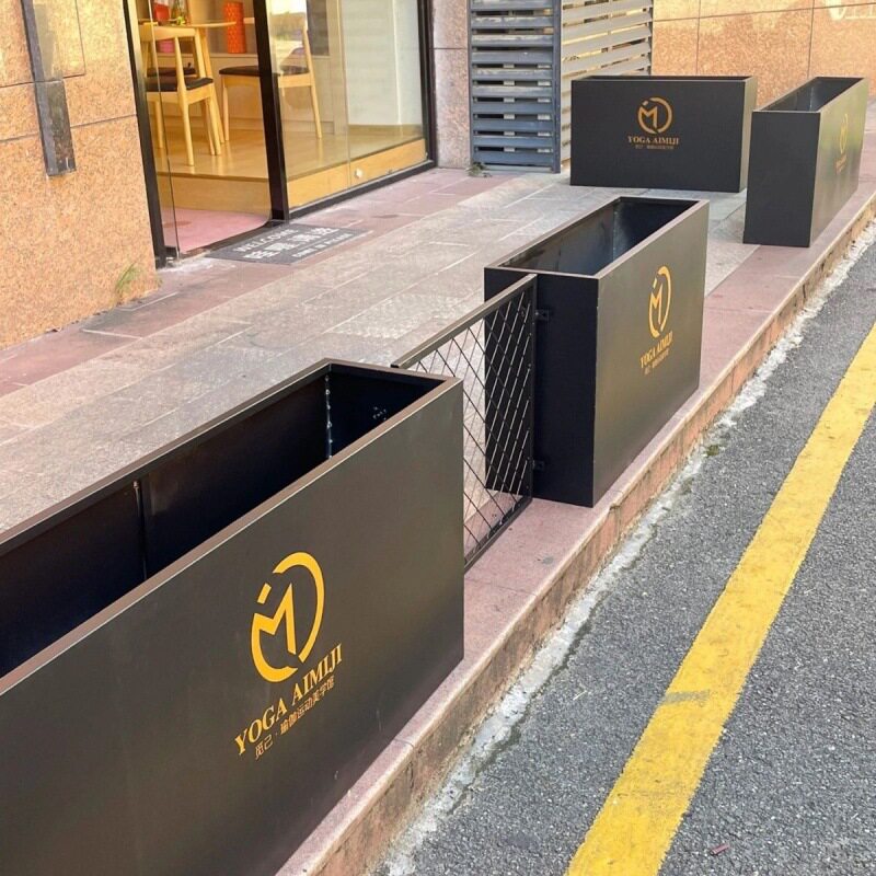 户外铁艺花箱组合不锈钢花坛商业街花盆售楼部城市广场长方形花槽
