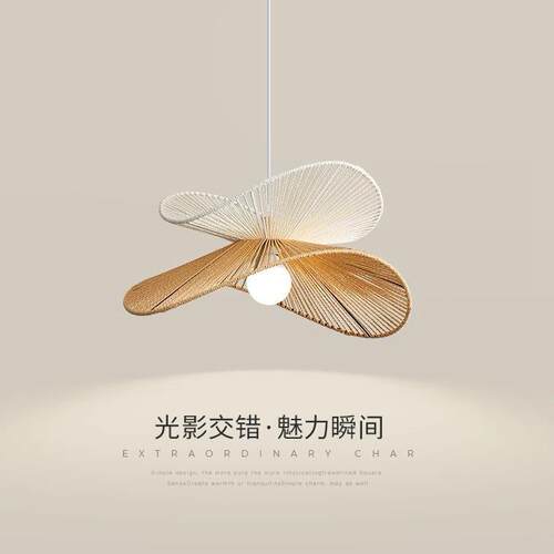 编藤餐厅吊灯麻绳艺术复古草帽灯卧室灯茶室书房个性创意吧台灯具
