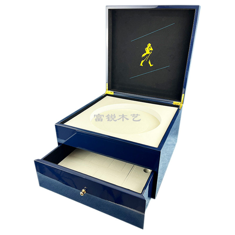 厂家定制 烤漆筹码盒 蓝色亮光赌具木盒 外贸轮盘赌包装丝印